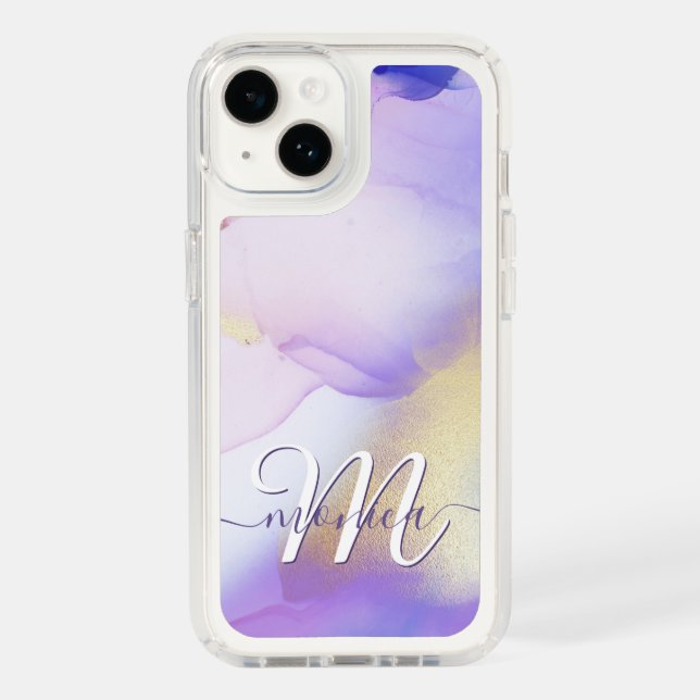 Personalized Name Monogram Purple Watercolor Luxe Speck iPhone Case (Front)
