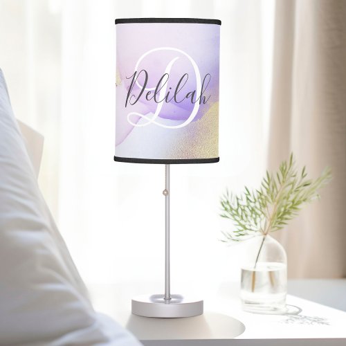 Personalized Name Monogram Purple Watercolor Luxe Table Lamp