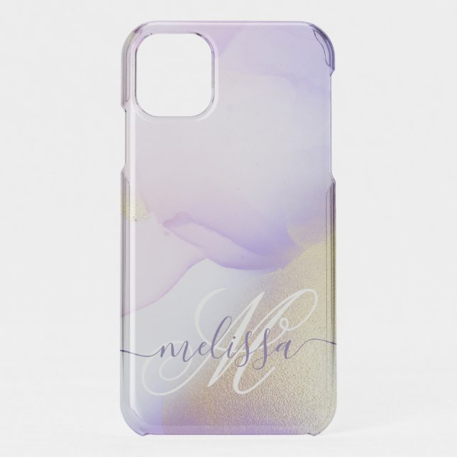Personalized Name Monogram Purple Watercolor Luxe Uncommon iPhone Case (Back)