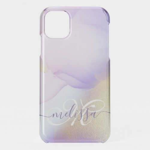 Personalized Name Monogram Purple Watercolor Luxe iPhone 11 Case