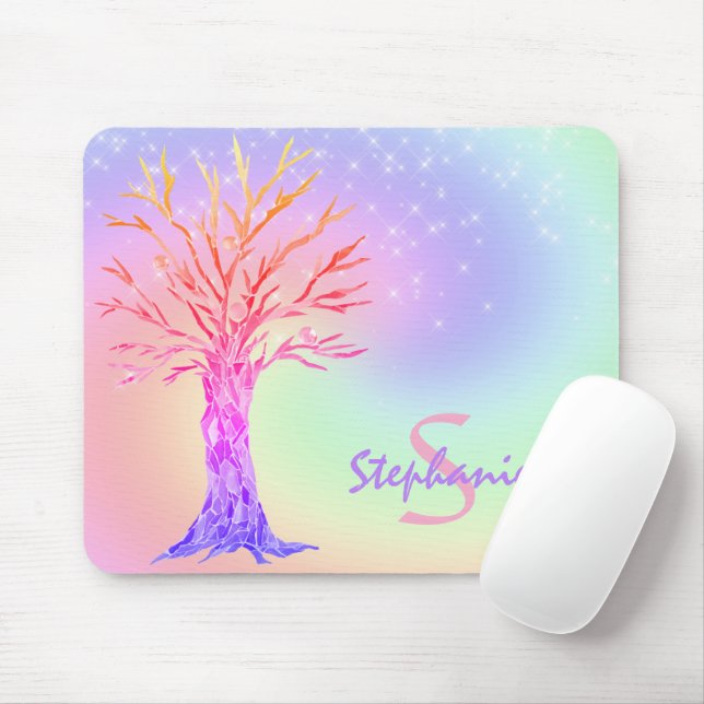 Personalized Name Monogram Rainbow Mouse Pad (With Mouse)
