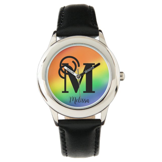 Personalized Name Monogram Rainbow  Watch (Front)