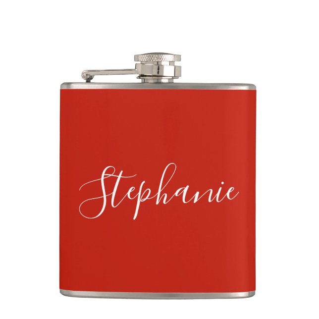 Personalized Name Monogram Red Bachelorette Flask (Front)