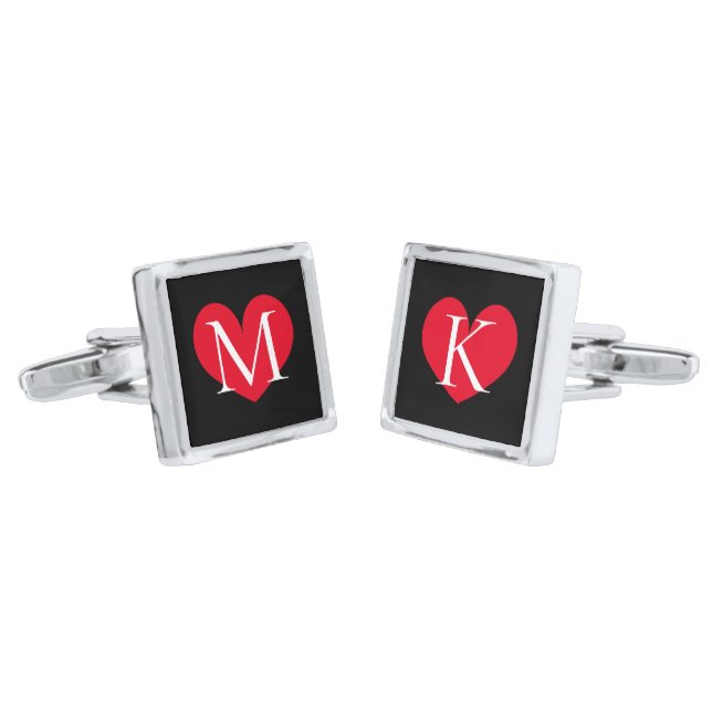 Personalized name monogram romantic heart square cufflinks (Angled)