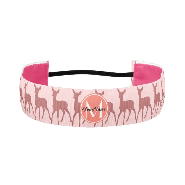 Personalized Name Monogram Salmon Deer Pattern Athletic Headband (Front)