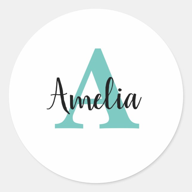 Personalized Name Monogram Script Classic Round Sticker (Front)