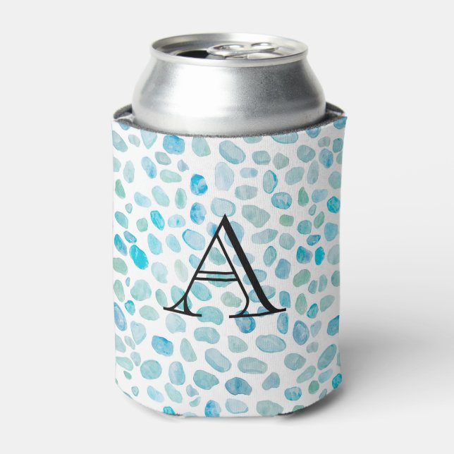 Personalized Name Monogram Sea Glass Can Cooler (Can Front)