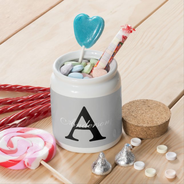 Personalized Name Monogram Silver Background Candy Jar (In Situ)