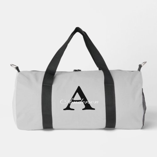 Personalized Name Monogram Silver Background Duffle Bag