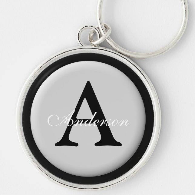 Personalized Name Monogram Silver Metallic Button  Keychain (Front)