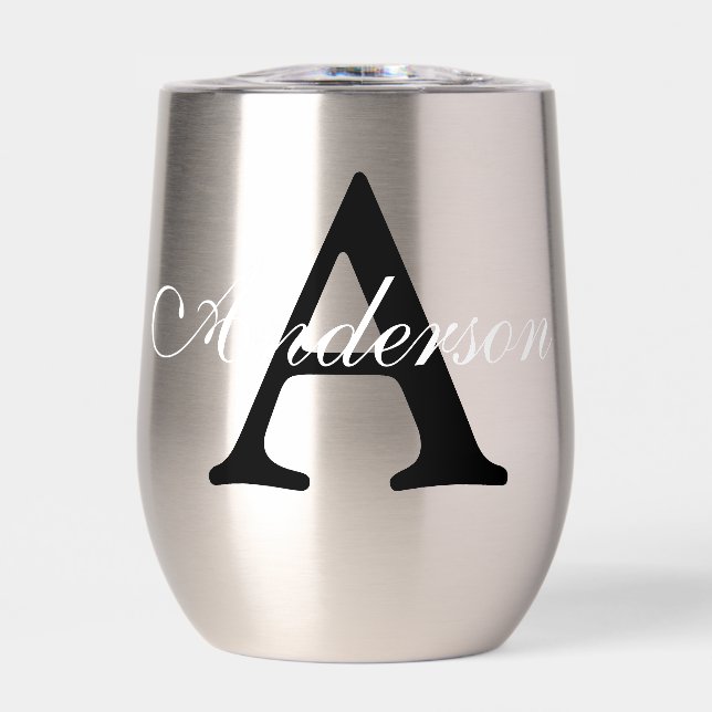 Personalized Name Monogram Silver Metallic  Thermal Wine Tumbler (Front)