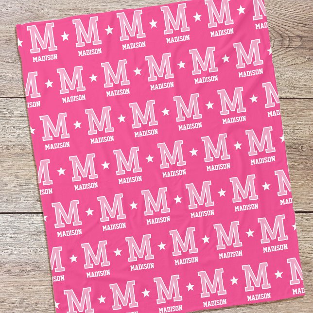 Personalized Name Monogram Star Pink Fleece Blanket (Creator Uploaded)
