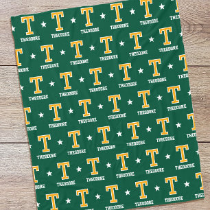 Personalized Name Monogram Star Yellow Green Fleece Blanket