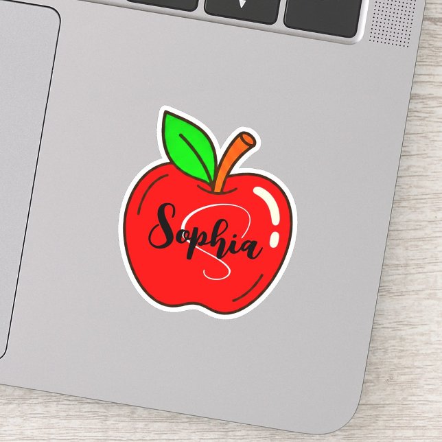Personalized Name Monogram Tag | Red Apple Teacher Sticker (custom name teacher decal, classic apple teacher gift)