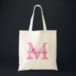 Personalized name monogram tote bag in pink<br><div class="desc">Personalized name monogram tote bag | pink and white color. Elegant logo design with monogrammed letter initials.  Cute vintage gift idea for bride,  flower girls,  maid of honor and bridesmaids at weddings.</div>