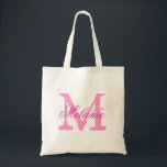 Personalized name monogram tote bag in pink<br><div class="desc">Personalized name monogram tote bag | pink and white color. Elegant logo design with monogrammed letter initials.  Cute vintage gift idea for bride,  flower girls,  maid of honor and bridesmaids at weddings.</div>