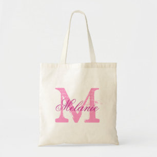 Personalized name monogram tote bag in pink