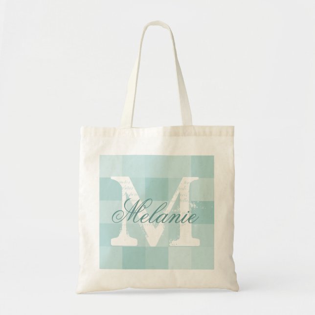 Personalized name monogram tote bag | Teal mosaic (Front)