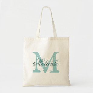 Personalized name monogram tote bag   Turquoise