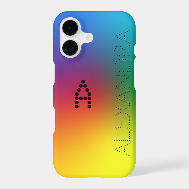 Personalized Name & Monogram Trendy Font, Rainbow Iphone Case (Back)