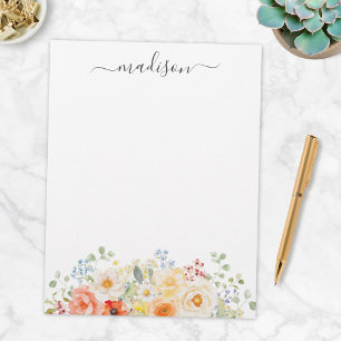 Personalized Name Monogram Watercolor Sunny Floral Letterhead