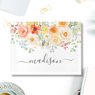 Personalized Name Monogram Watercolor Sunny Floral Paperweight