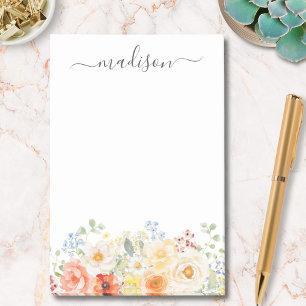 Personalized Name Monogram Watercolor Sunny Floral Post-it Notes