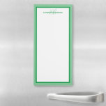 Personalized Name Monogrammed Initials Green Magnetic Notepad<br><div class="desc">Trendy,  bright and chic green and white design features a colorful modern green double border with a white center. Customize with personalized name in matching green and first and last initials in light coordinating green.  Makes a great custom unique gift!</div>