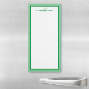 Personalized Name Monogrammed Initials Green Magnetic Notepad