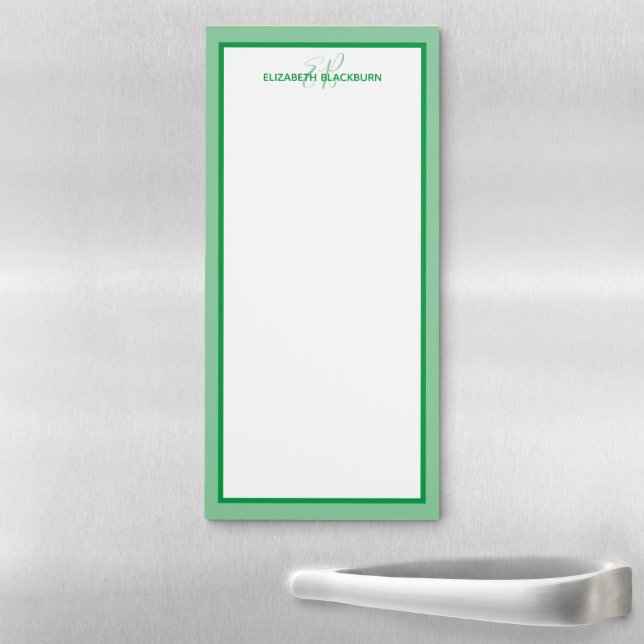 Personalized Name Monogrammed Initials Green Magnetic Notepad (In Situ)
