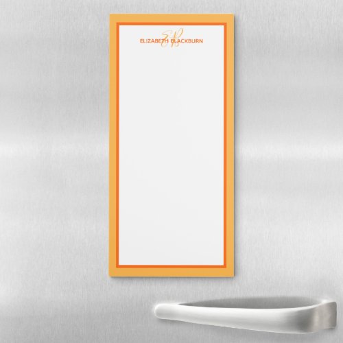 Personalized Name Monogrammed Initials Orange Magnetic Notepad