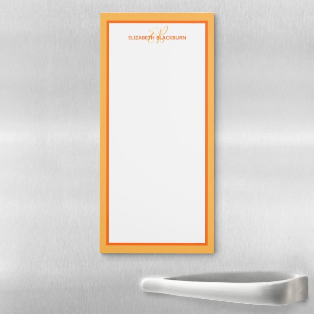 Personalized Name Monogrammed Initials Orange Magnetic Notepad (In Situ)