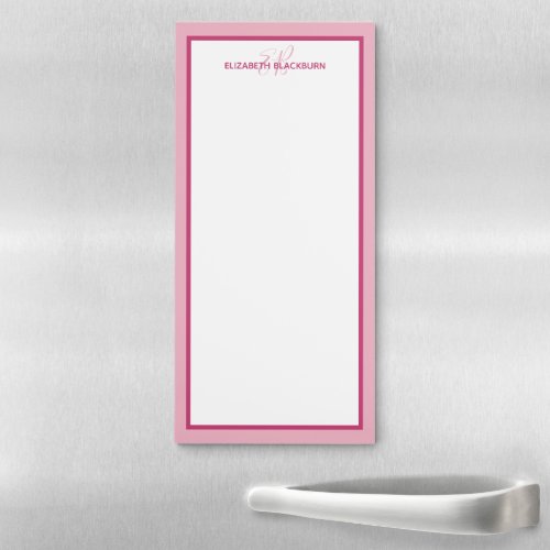 Personalized Name Monogrammed Initials Pink Border Magnetic Notepad
