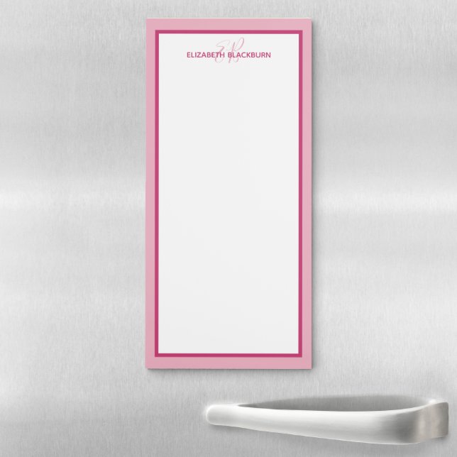 Personalized Name Monogrammed Initials Pink Border Magnetic Notepad (In Situ)