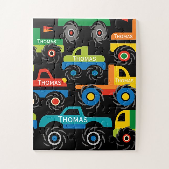 Personalized Name Monsters Trucks Gifts for Boys Jigsaw Puzzle (Vertical)