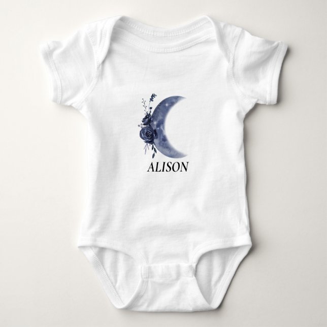 Personalized Name Moon Flower Baby  Custom Name Baby Bodysuit (Front)