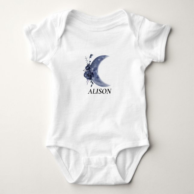 Personalized Name Moon Flower Baby  Custom Name Bodysuit (Front)