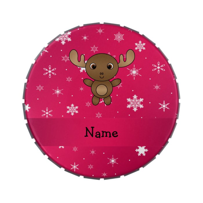 Personalized name moose pink snowflakes jelly belly tin