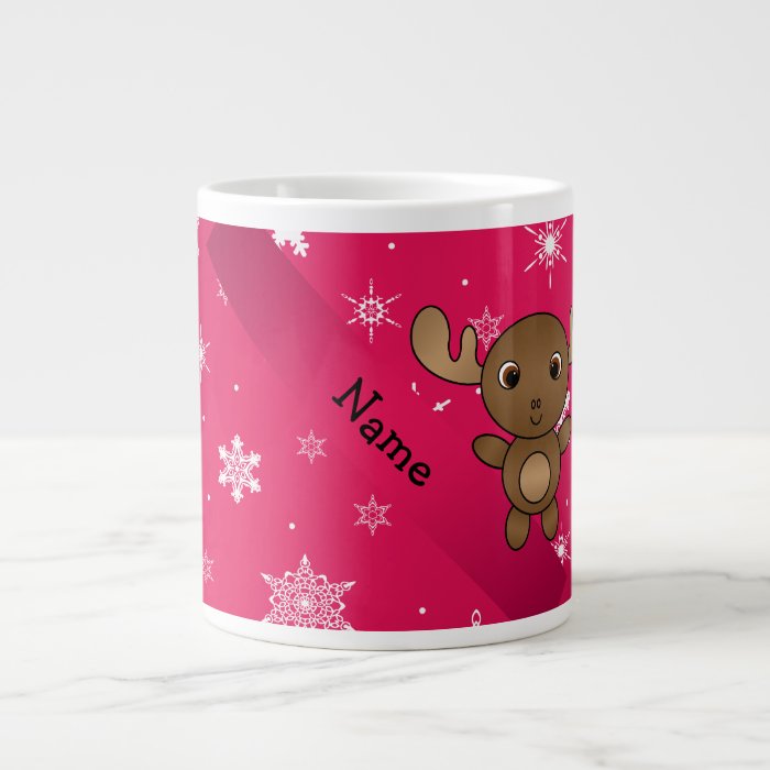 Personalized name moose pink snowflakes extra large mugs