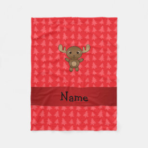 Personalized name moose red christmas trees fleece blanket
