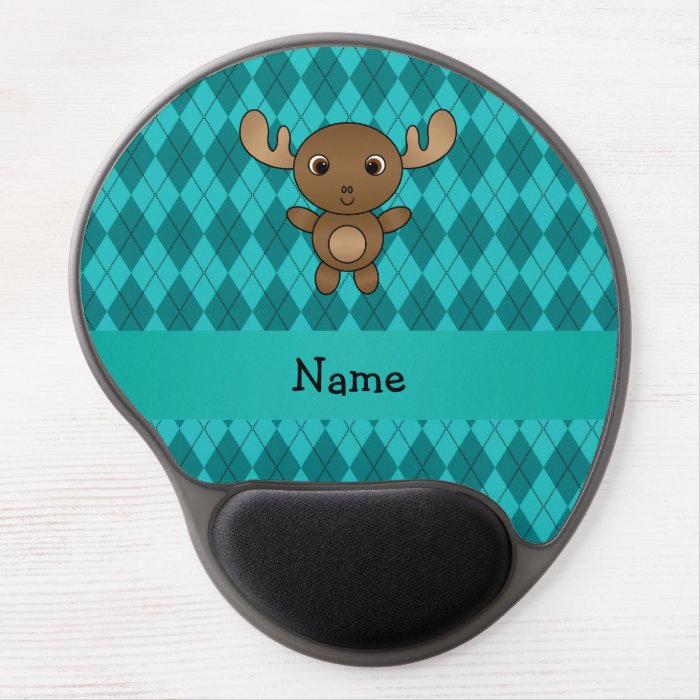 Personalized name moose turquoise argyle gel mouse pads