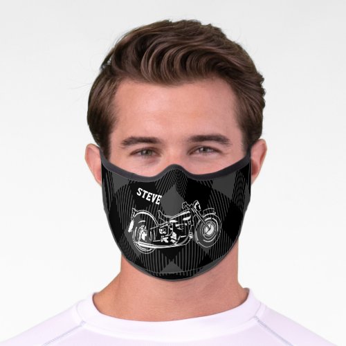 Personalized Name Motorcycle Cool Checkered Mens Premium Face Mask