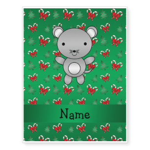 Personalized name mouse green candy canes bows temporary tattoos