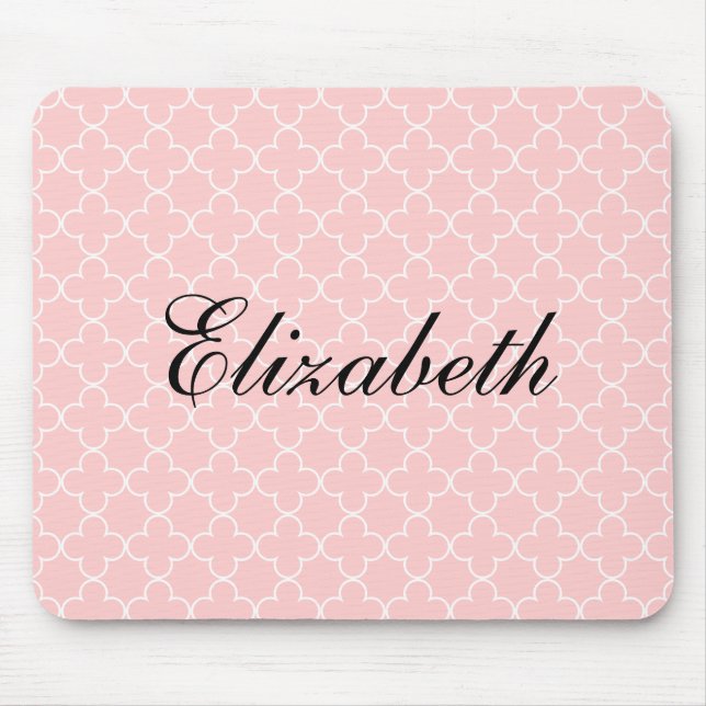 Personalized name mouse pad | Pink quatrefoil (Front)