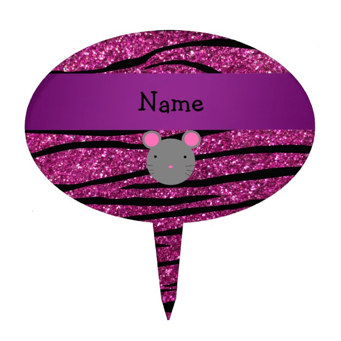 Personalized name mouse pink glitter zebra stripes cake toppers