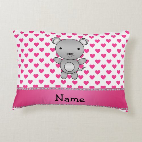 Personalized name mouse pink hearts polka dots decorative pillow