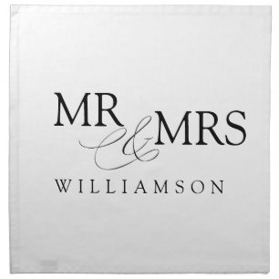 Personalized Name Mr & Mrs Black White Modern Cloth Napkin