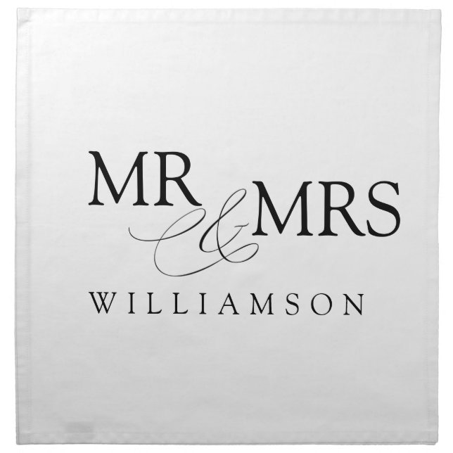 Personalized Name Mr & Mrs Black White Modern Cloth Napkin (Front)