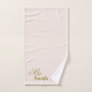 Personalized Name Mrs Smith Gold Blush Hand Towel
