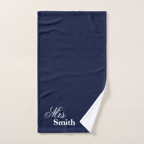 Personalized Name Mrs Smith Navy Hand Towel